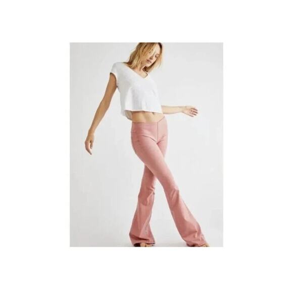 Free People Penny Pull-On Flare Jeans sz 29 pink stretch waist boho festival - Picture 1 of 12